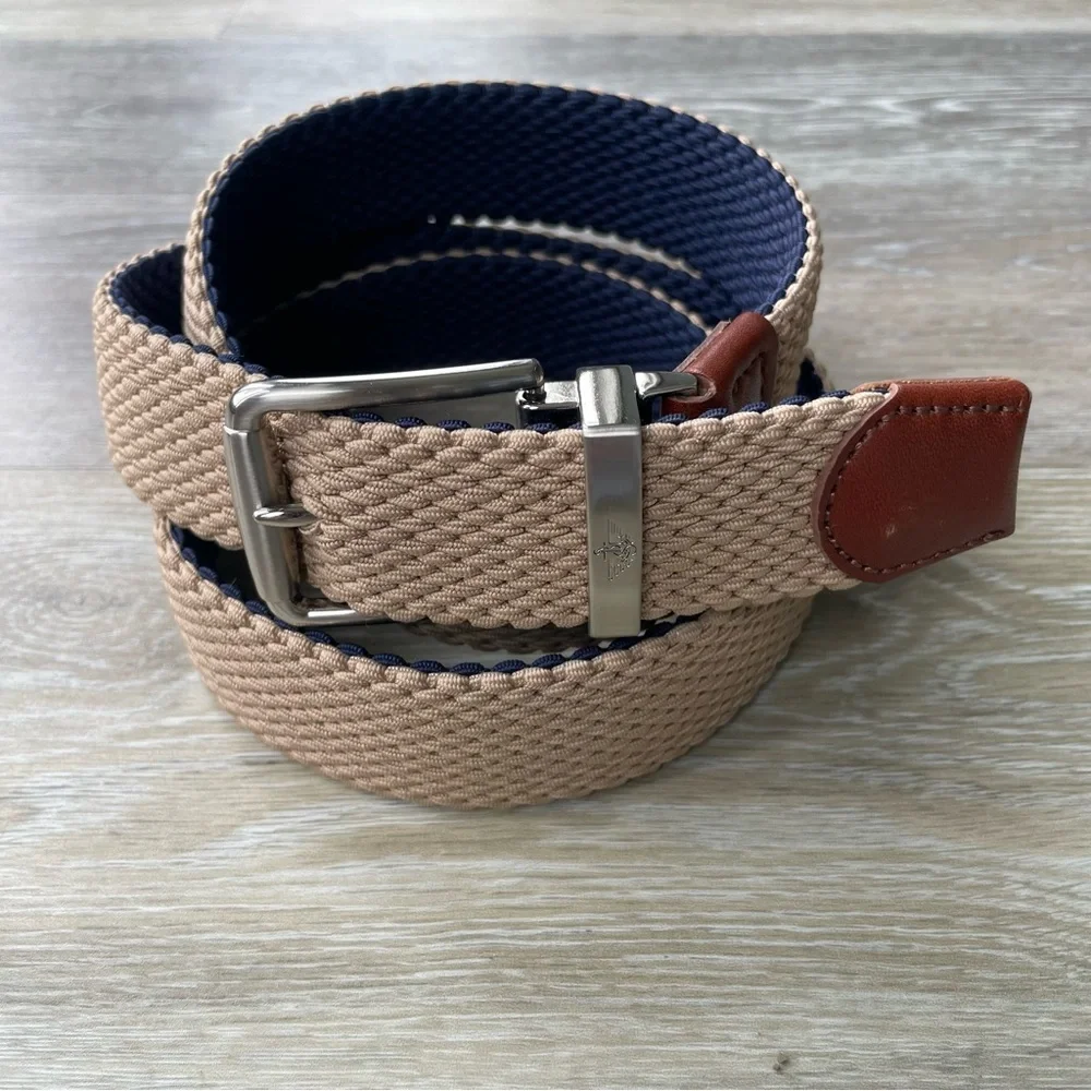 Dockers Men’s Reversible Woven Belt Adjustable Size 46-48 Navy/Tan